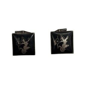 Vintage Siam Sterling Silver Niello Dancer Cufflinks Stamped Siam (Thailand)